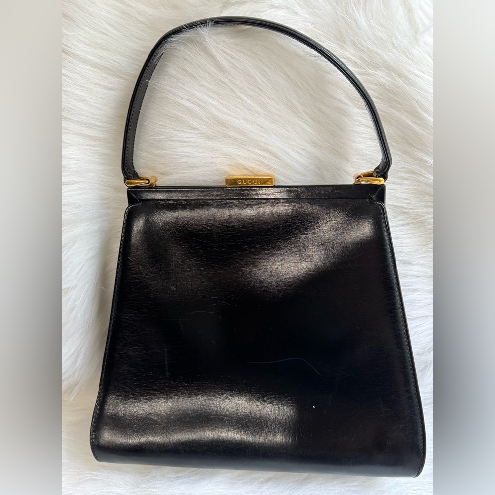 SOLD‼️Gucci Black Leather Shoulder Bag with Gold-Tone Accents